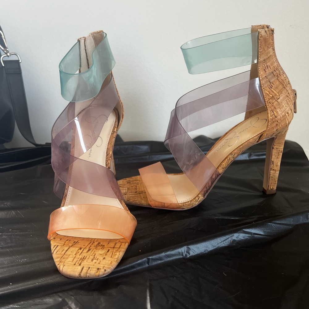 Jessica Simpson cork based strappy heels